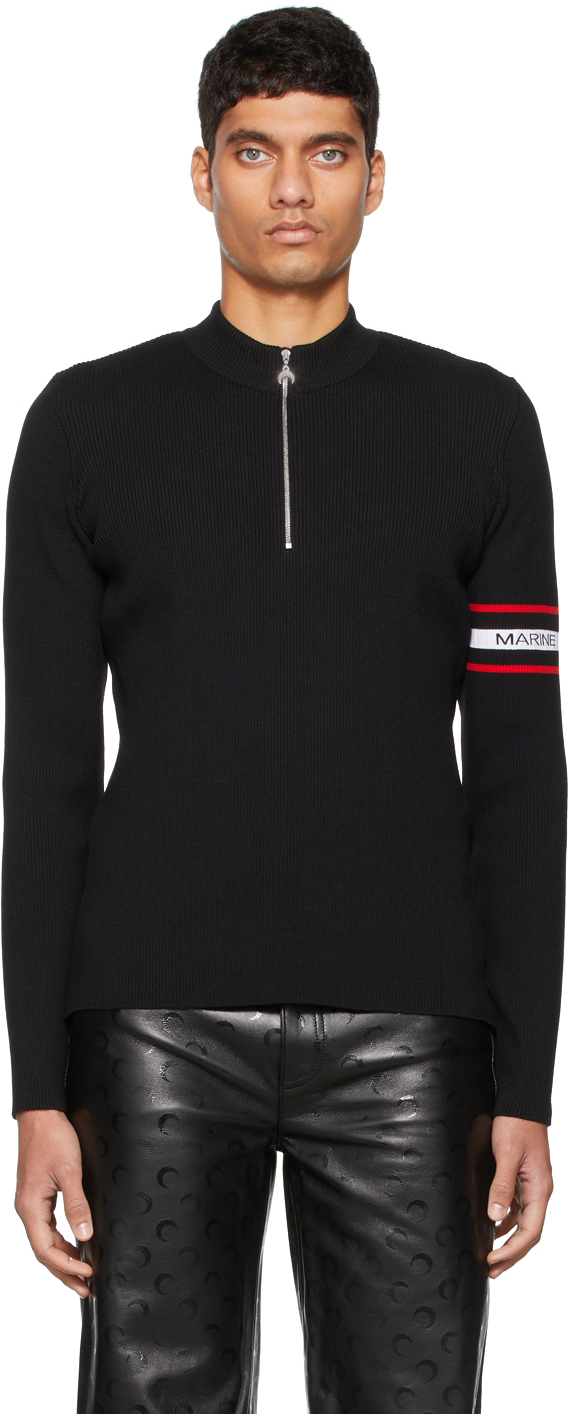 Black Logo Half-Zip Ribbed Sweater