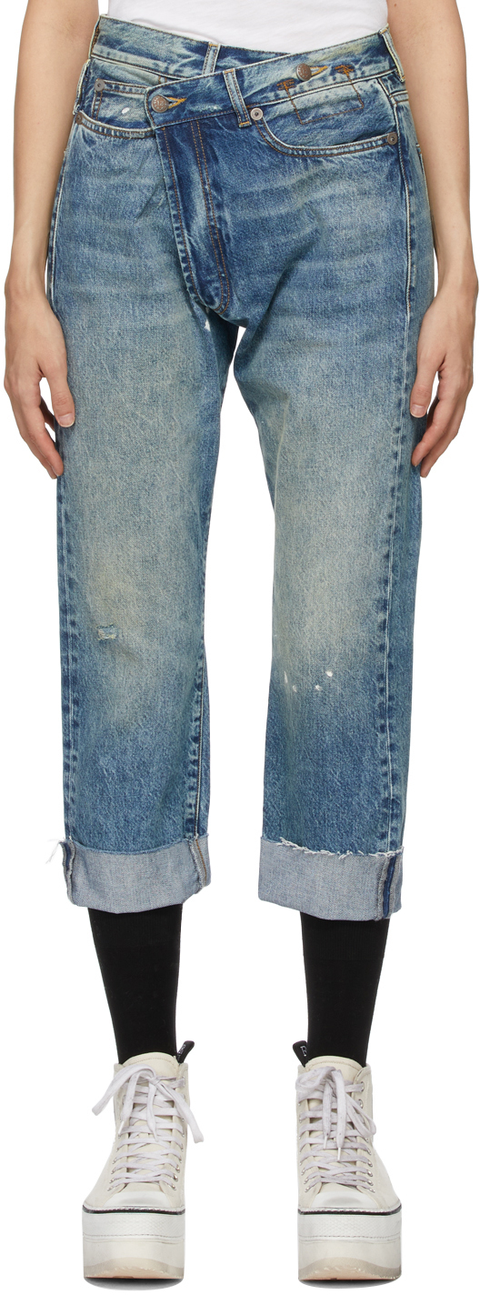 R13 Blue Cross-Over Jeans