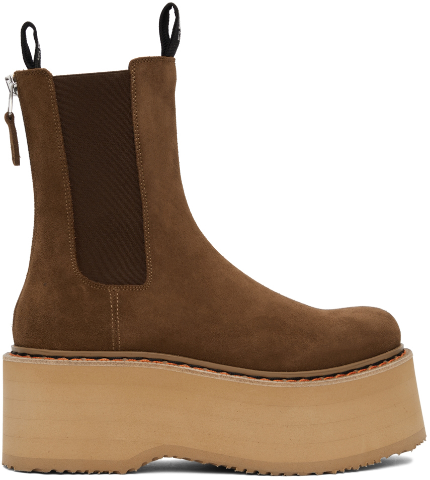 R13 Brown Double Stack Chelsea Boots 