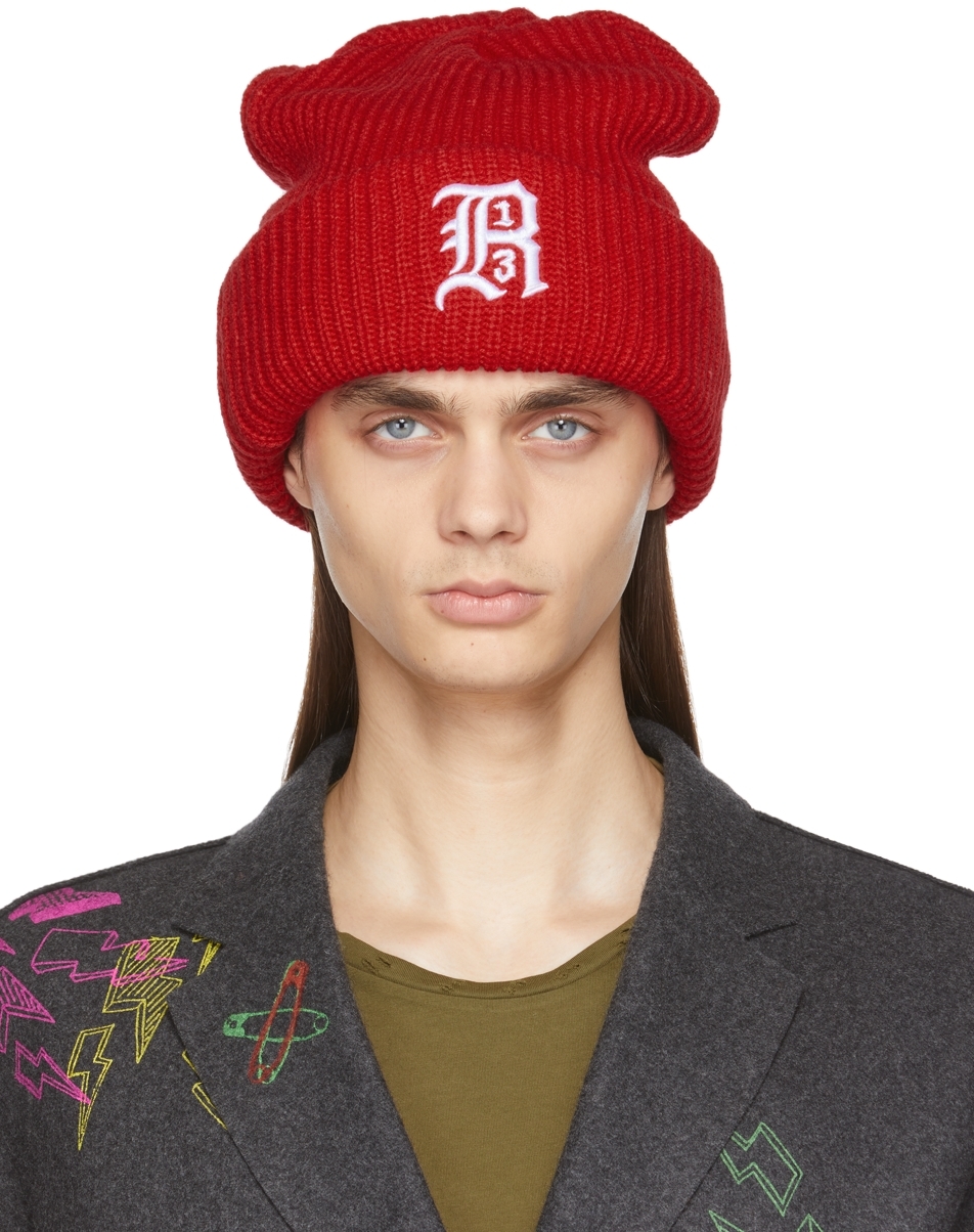 R13: Red Oversized Embroidery Beanie | SSENSE Canada