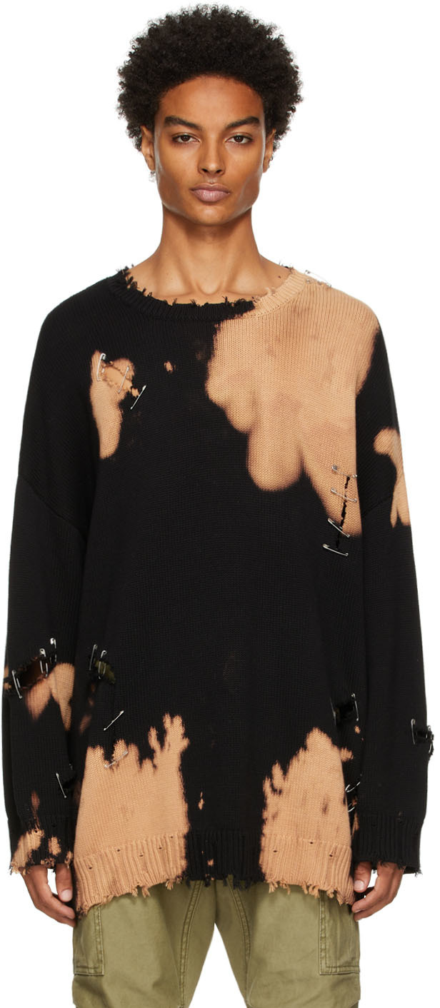 R13 Black Bleached Distressed Sweater 