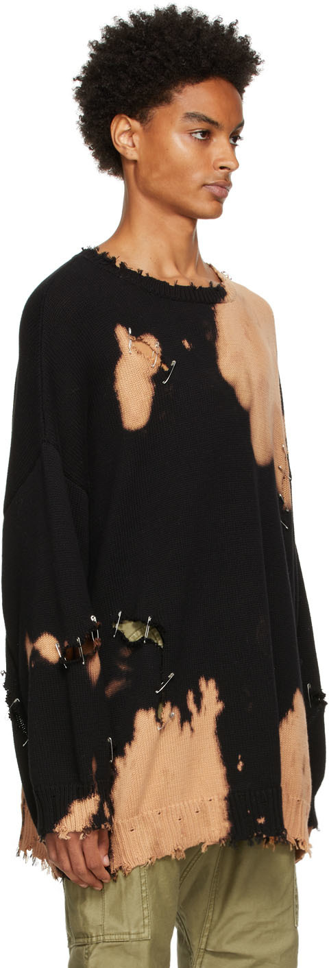 R13 Black Bleached Distressed Sweater 