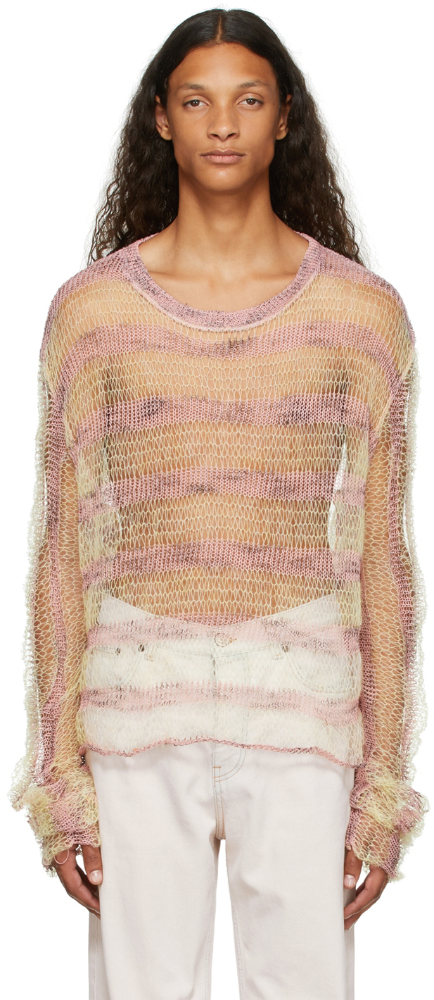 VITELLI: SSENSE Exclusive Yellow u0026 Pink Distressed Sweater | SSENSE
