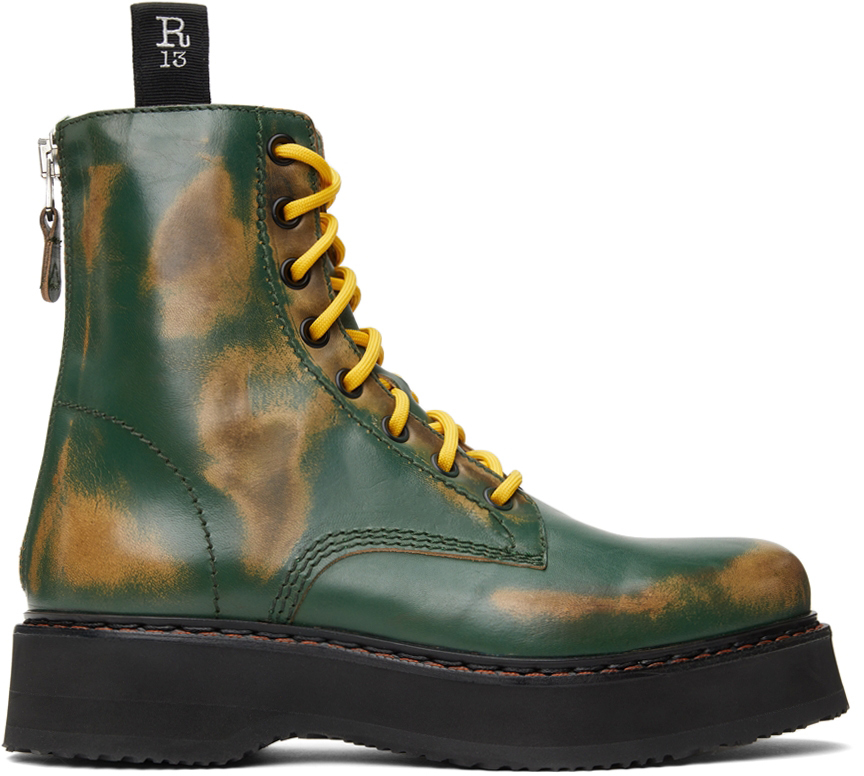 R13 Green & Tan Single Stack Boots
