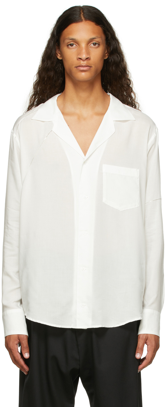 Sulvam White & Silver Rayon Open Collar Shirt | Smart Closet