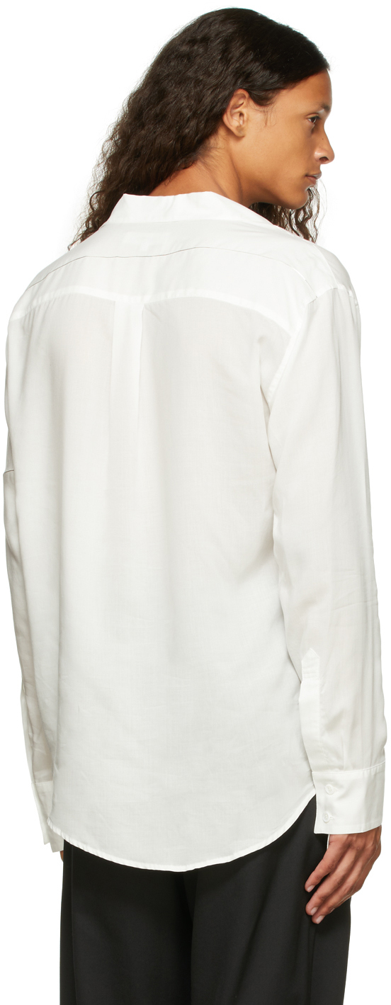 Sulvam White & Silver Rayon Open Collar Shirt | Smart Closet