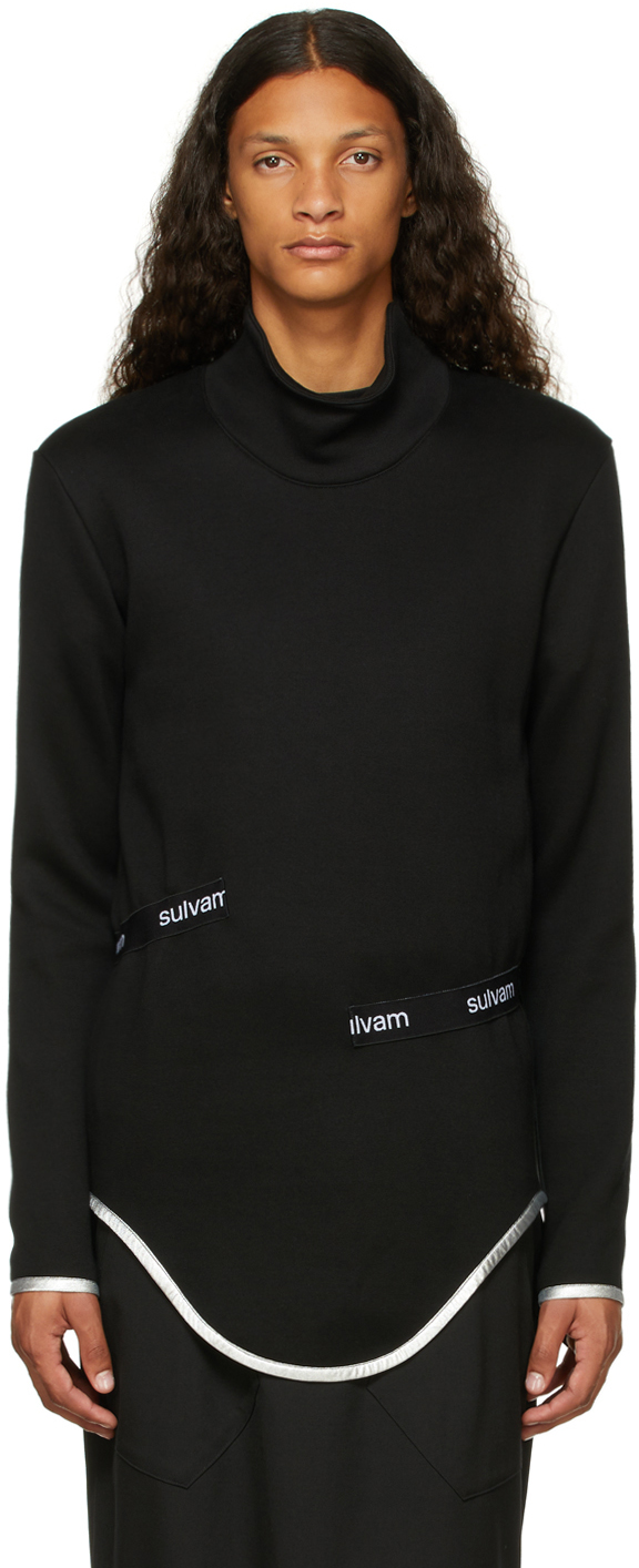 Black Double-Face Jersey Turtleneck