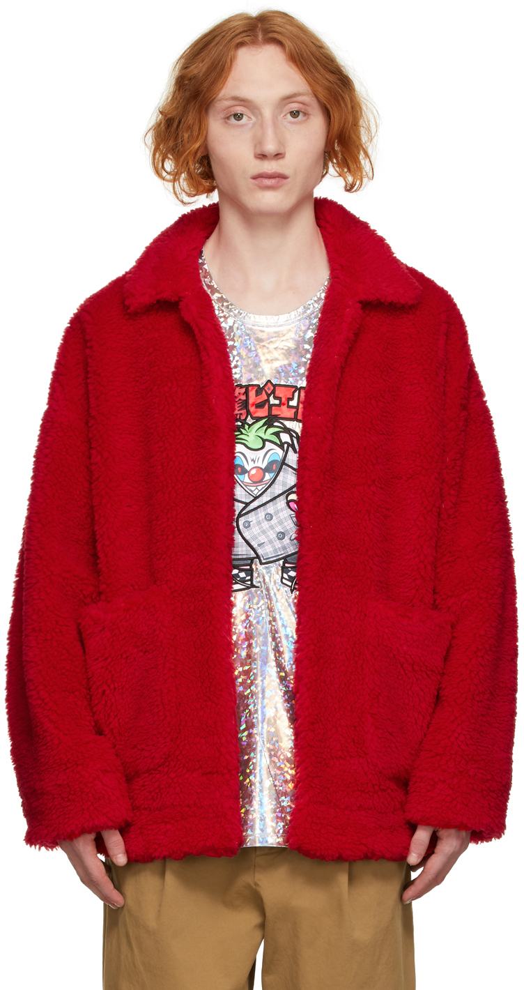 Doublet Red Sherpa 'Painted' Coat | Smart Closet