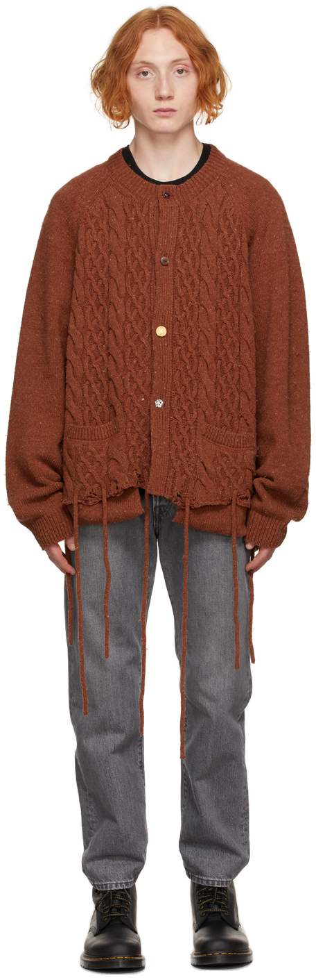 Doublet: Brown Recycled Cable Knit Cardigan | SSENSE