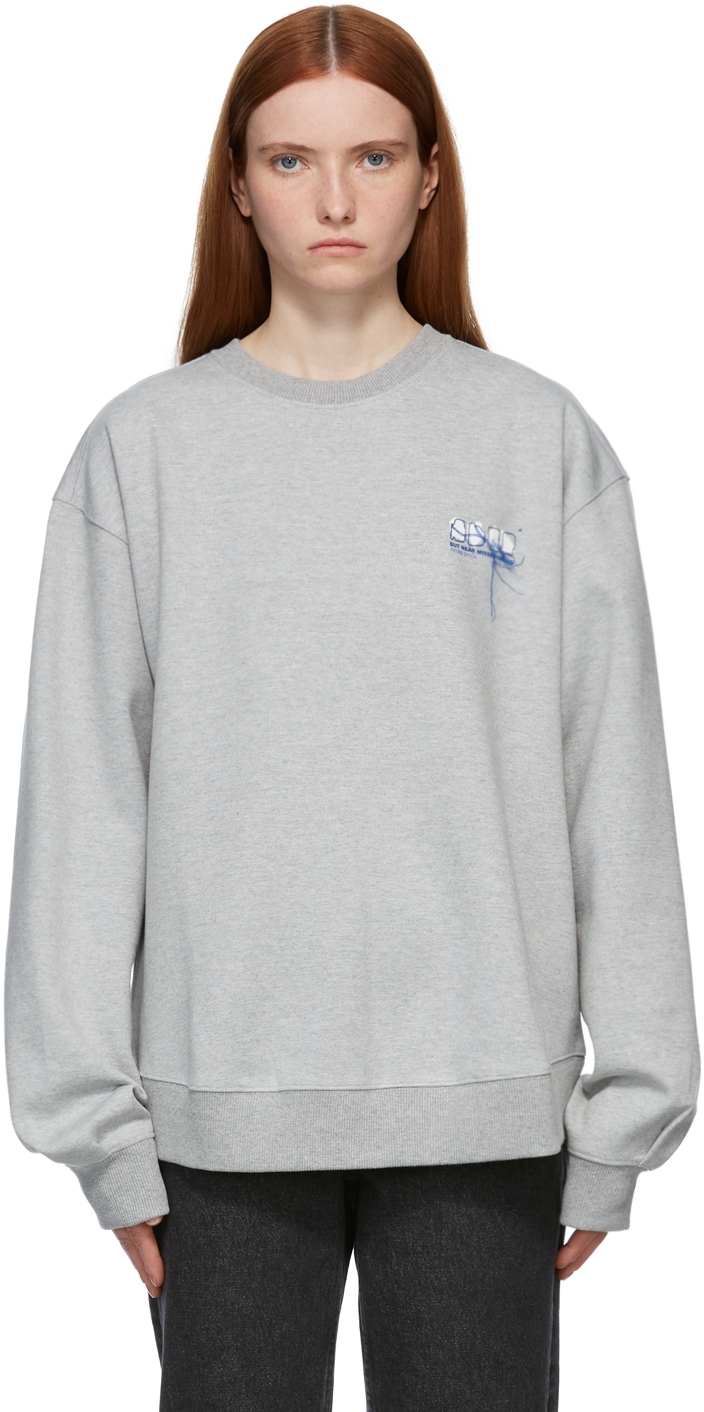 ADER error Grey Stitched Logo Crewneck Sweater