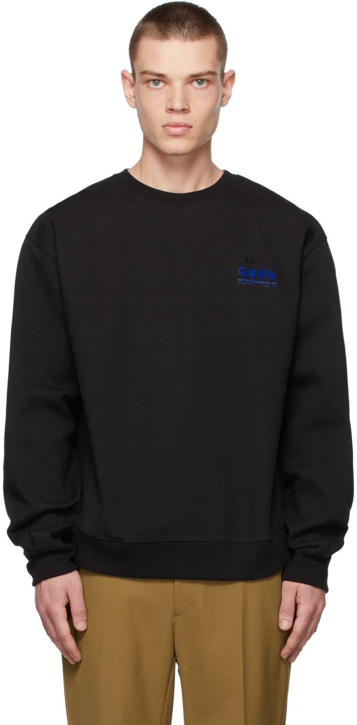 ADER error Black Stitched Logo Crewneck Sweater