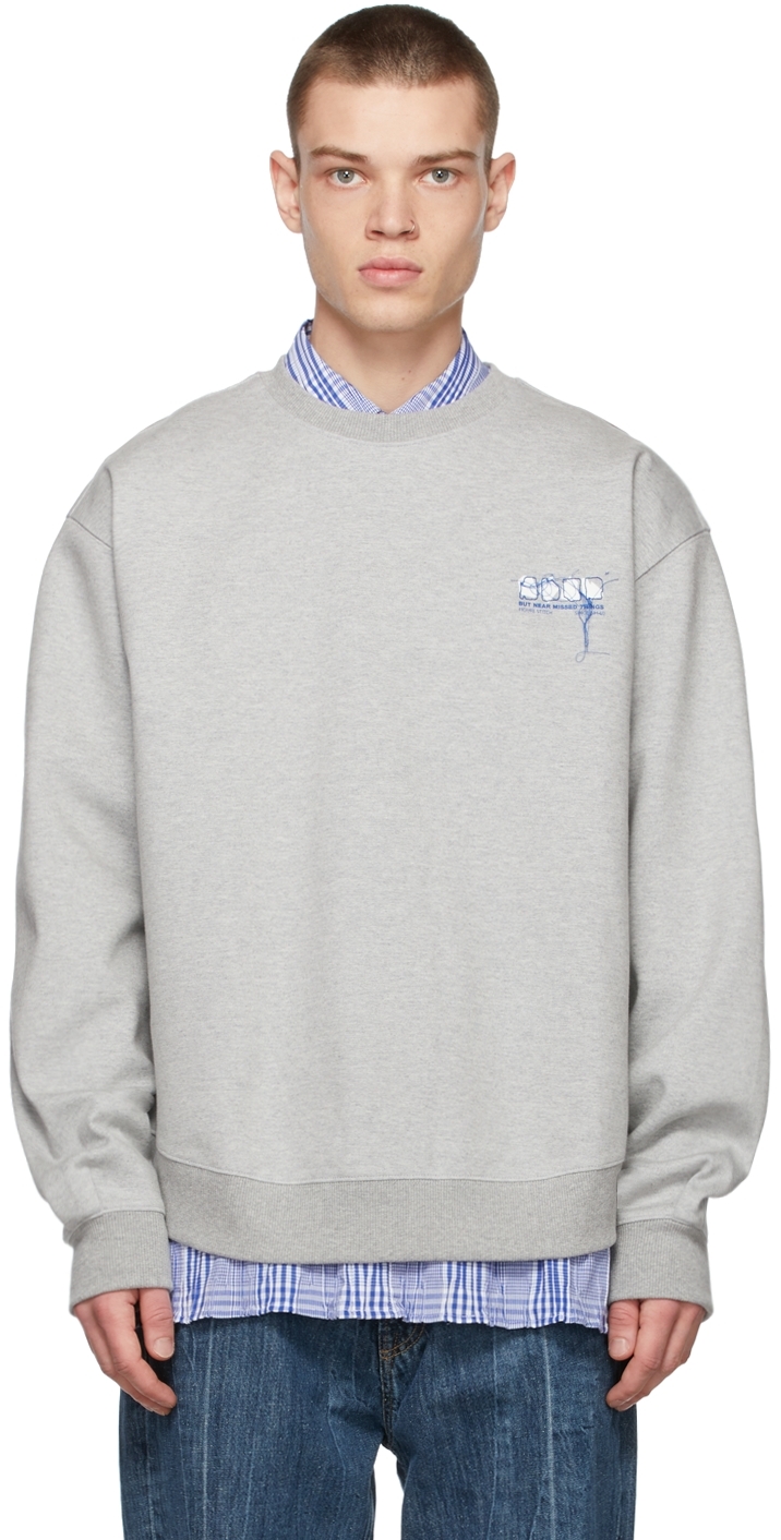 ADER error Grey Stitched Logo Crewneck Sweater