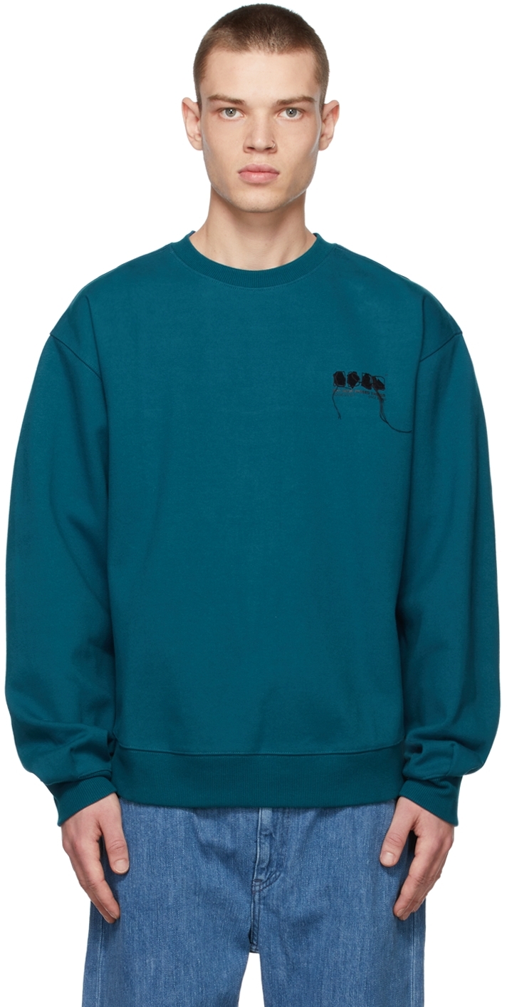 Blue Stitched Logo Crewneck Sweater