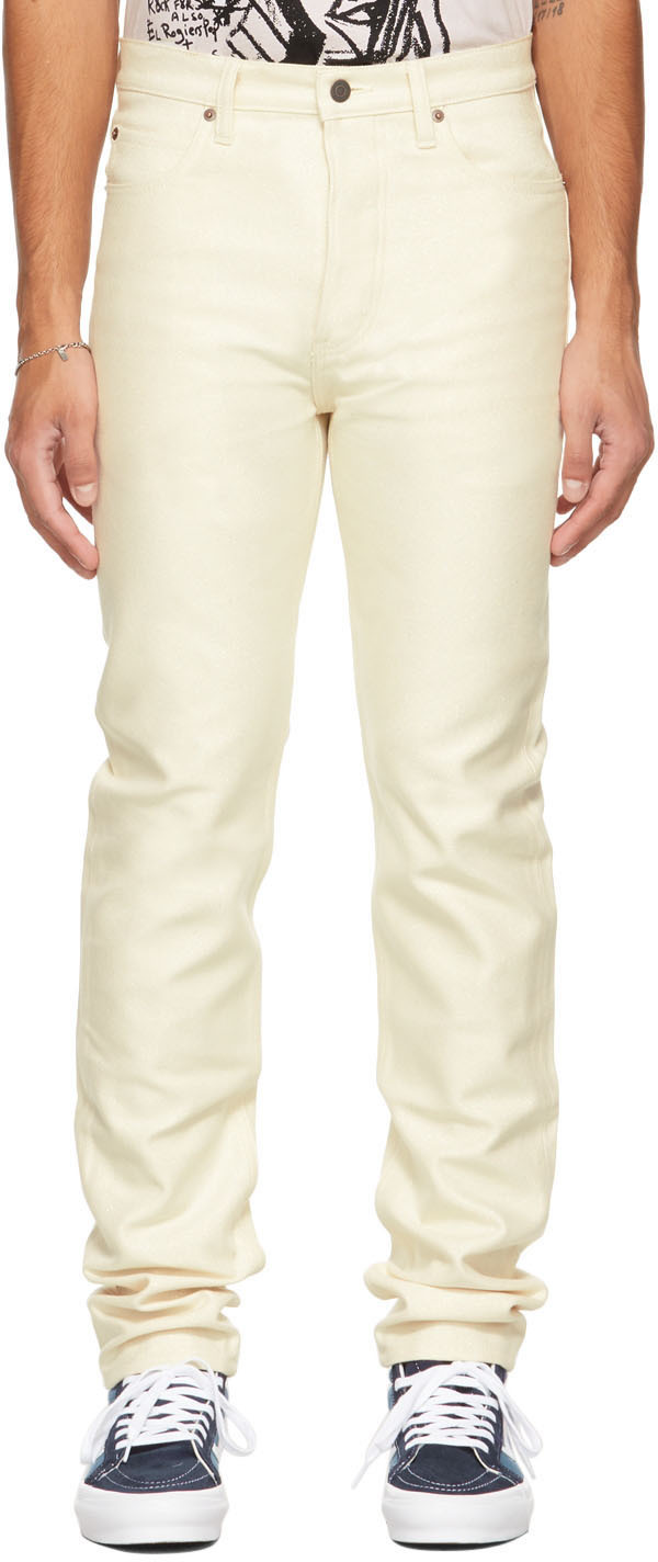 SEEKINGS Beige & Gold Pearl Denim Jeans | Smart Closet
