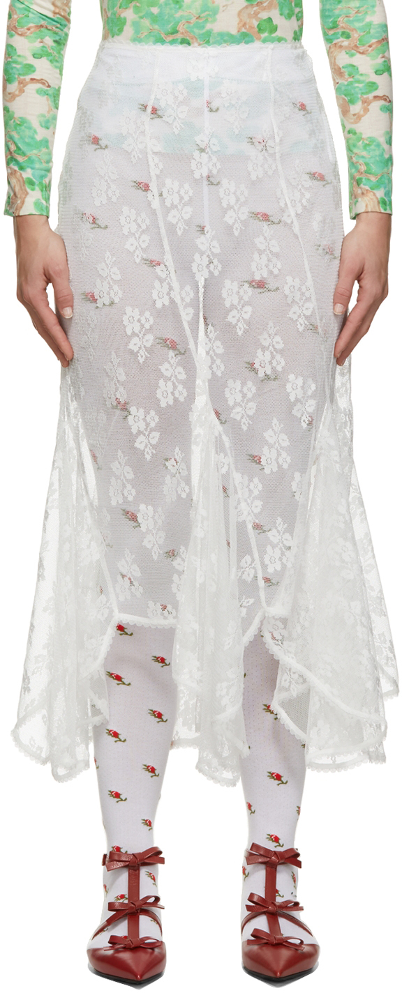 Yuhan Wang White Flared Lace Skirt