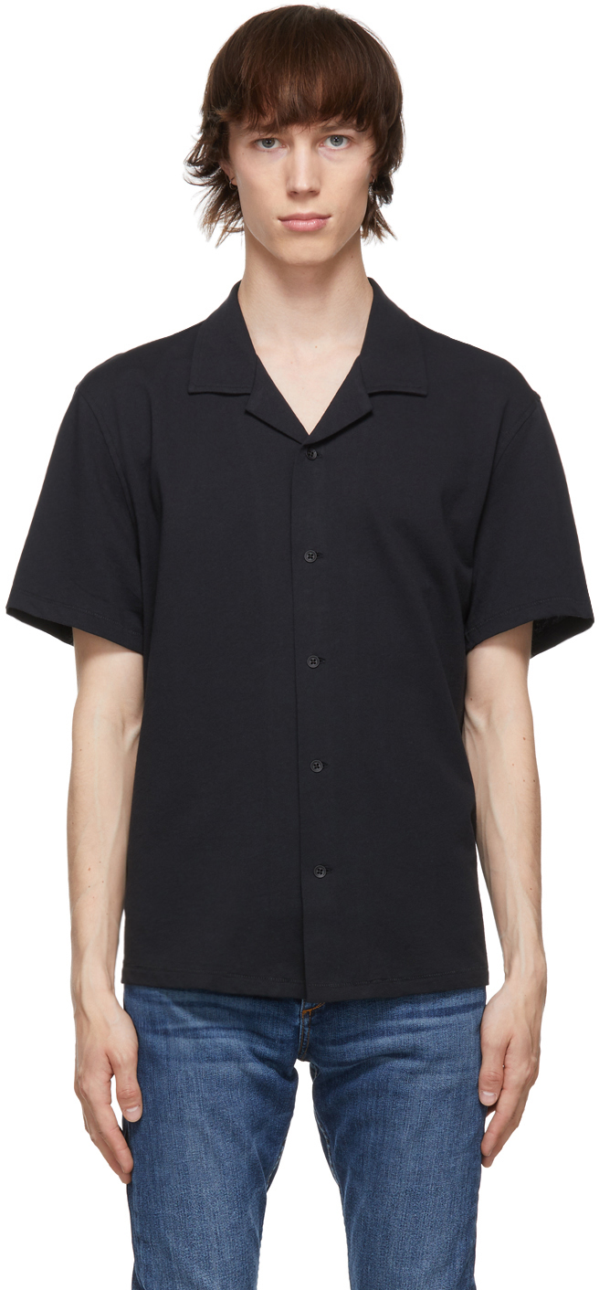 rag & bone: Black Cotton Knit Avery Short Sleeve Shirt | SSENSE Canada