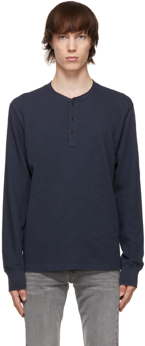 Navy Cotton Classic Henley by rag 