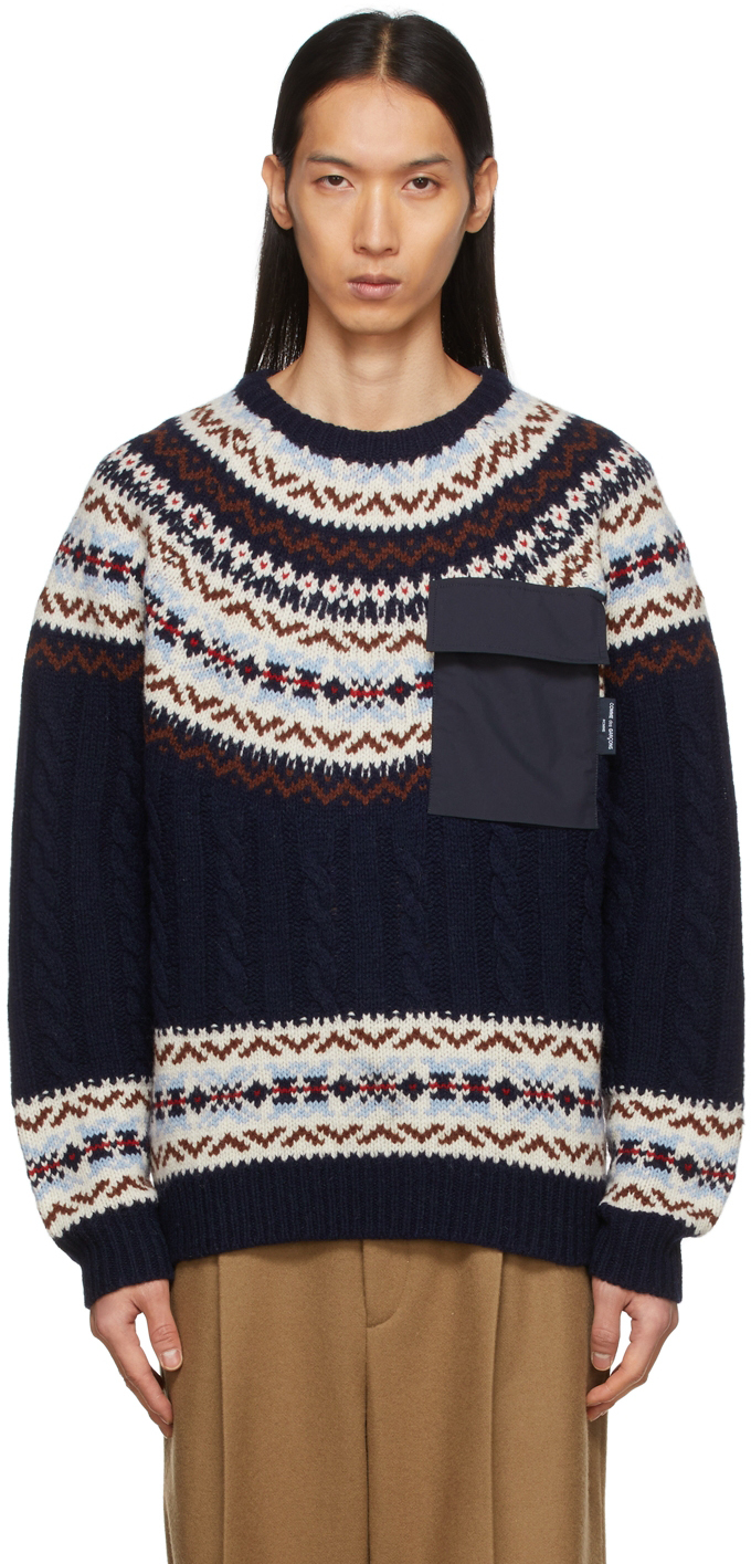 Comme des Garçons Homme Navy Cable Knit Crewneck Sweatshirt