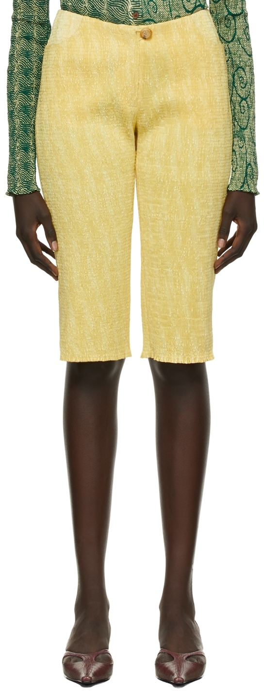 SSENSE Exclusive Yellow Shirred Shorts