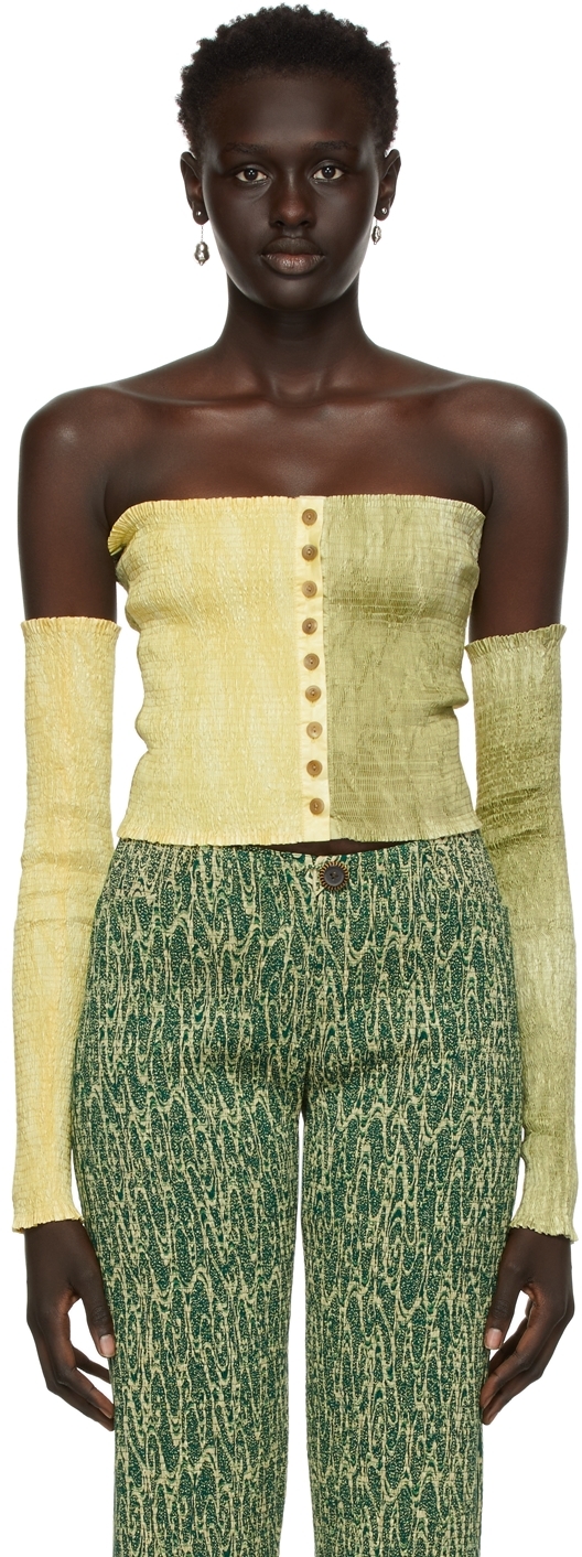 SSENSE Exclusive Yellow & Green Shirred Blouse