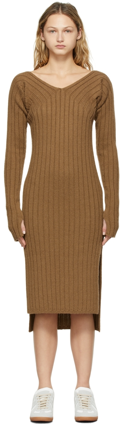 determ; Brown Collagen Sleeve Knit Dress