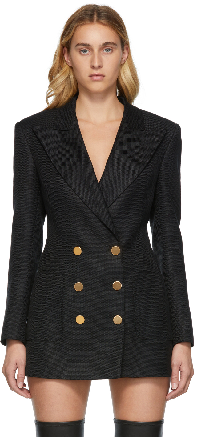 TOM FORD Black Woven Double Breasted Blazer