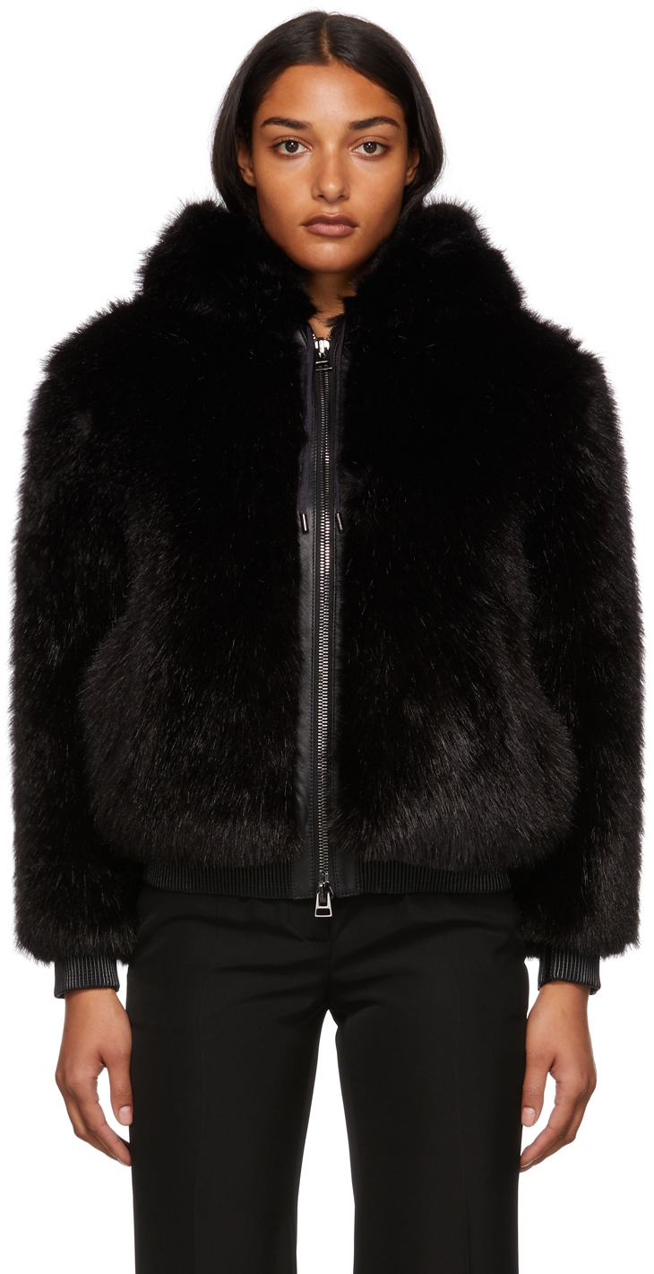 black fluffy hooded jacket