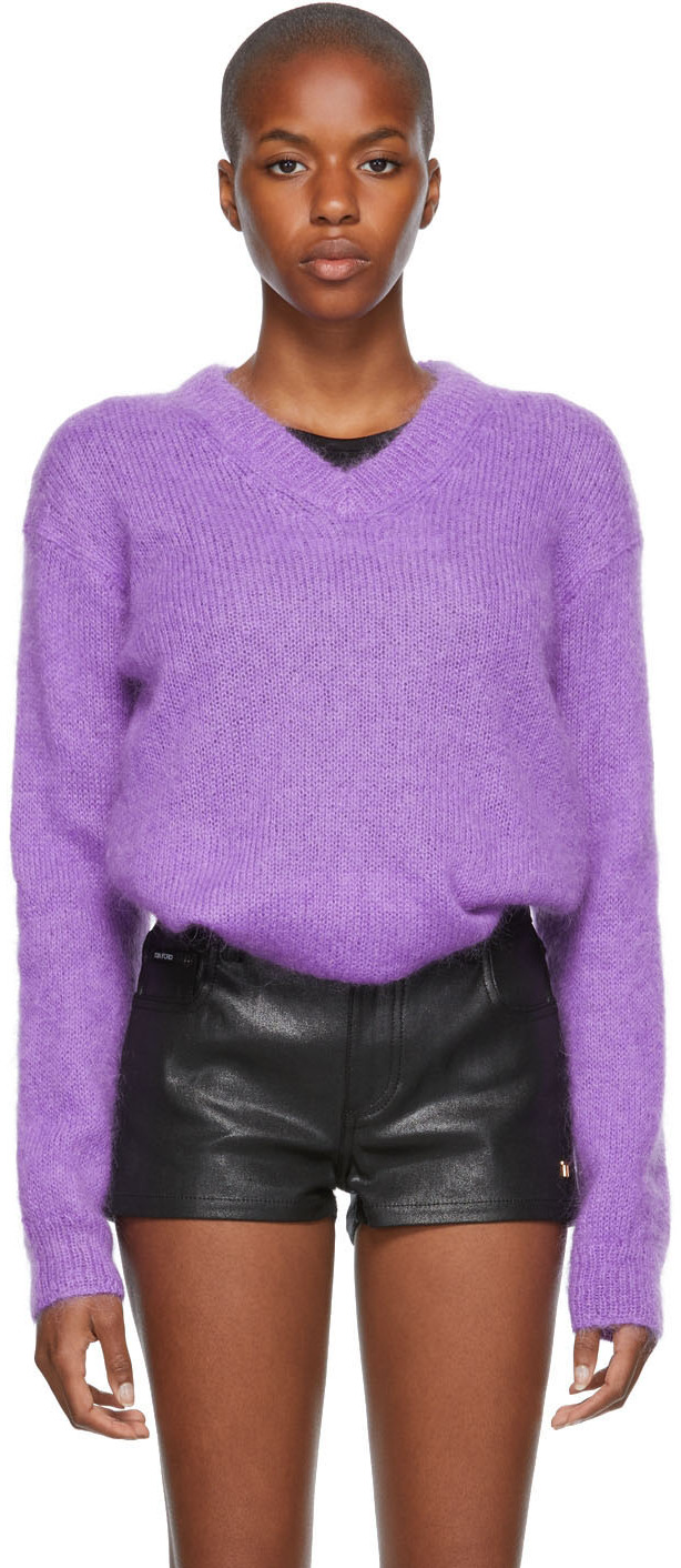 TOM FORD Purple Brushed Mohair V-Neck Sweater
