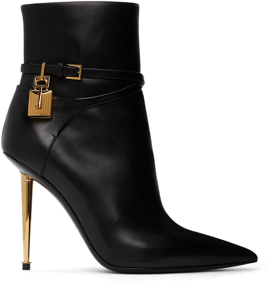 TOM FORD: Black Leather Padlock 105 Ankle Boots | SSENSE