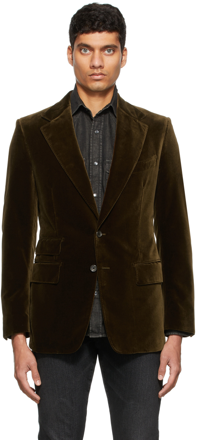 TOM FORD: Khaki Shelton Velvet Blazer | SSENSE UK