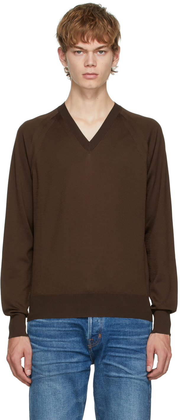 TOM FORD Brown Silk V-Neck Sweater | Smart Closet