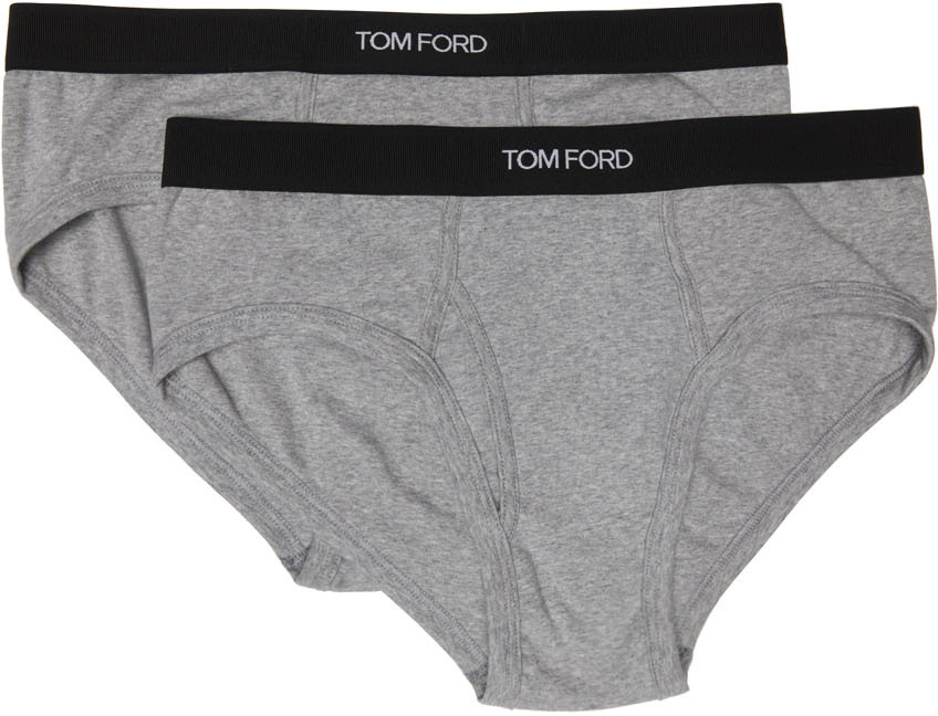 TOM FORD Two-Pack Grey Cotton Logo Briefs