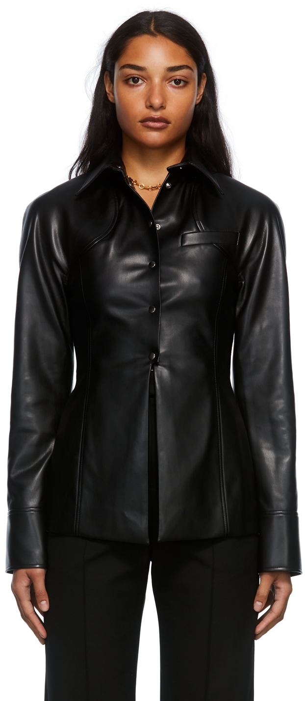 black faux leather shirt womens