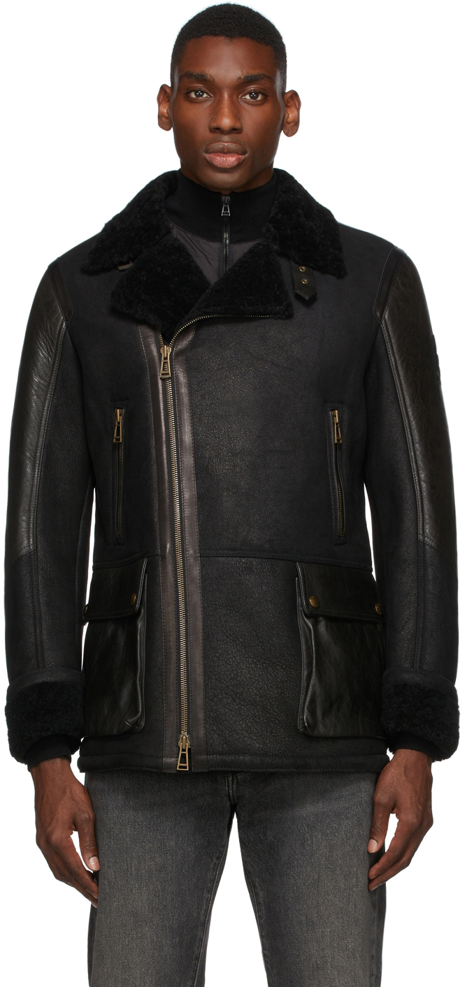 Black Shearling Dennison Coat by Belstaff on Sale