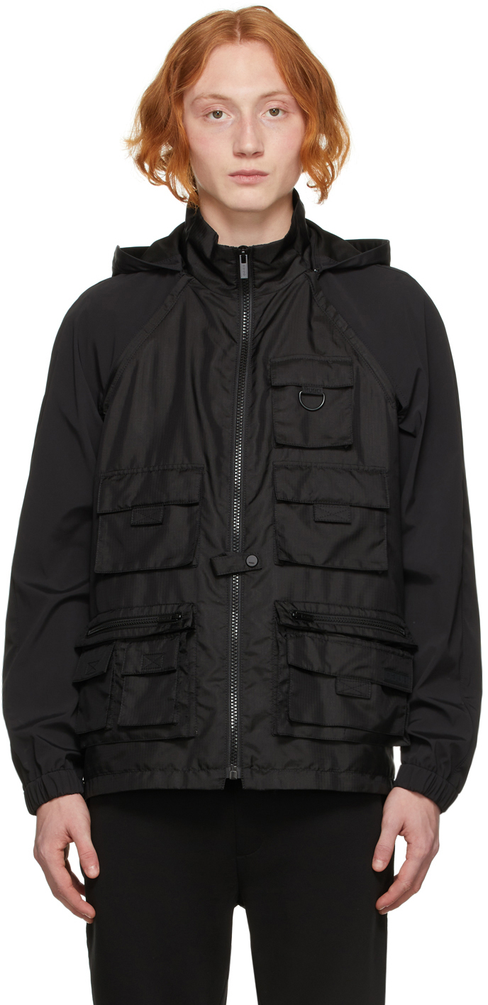 Hugo: Black Hybrid Windbreaker Jacket | SSENSE Canada