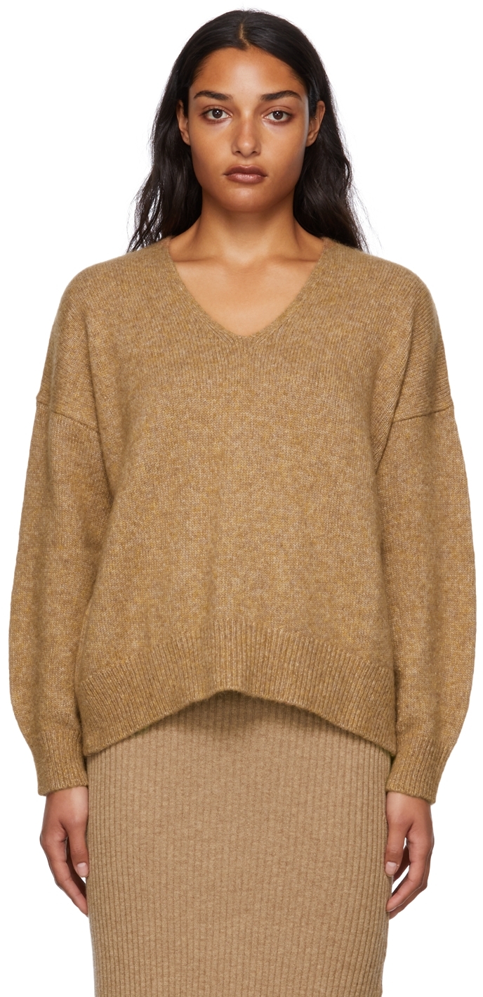 BOSS: Brown Fondiana V-Neck Sweater | SSENSE Canada