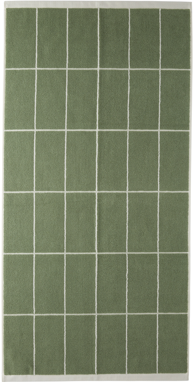 Baina Green & White Bethell Bath Towel In Sage / Chalk