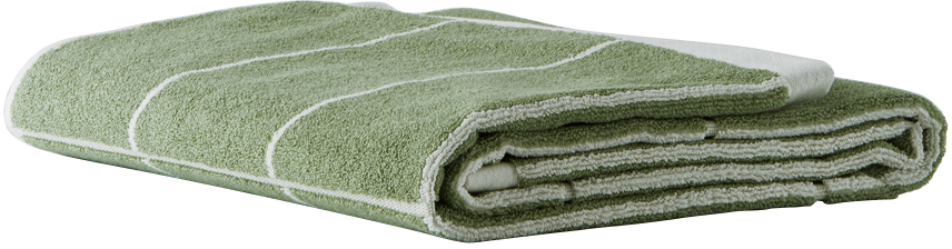 Baina Green & White Bethell Bath Towel In Sage / Chalk