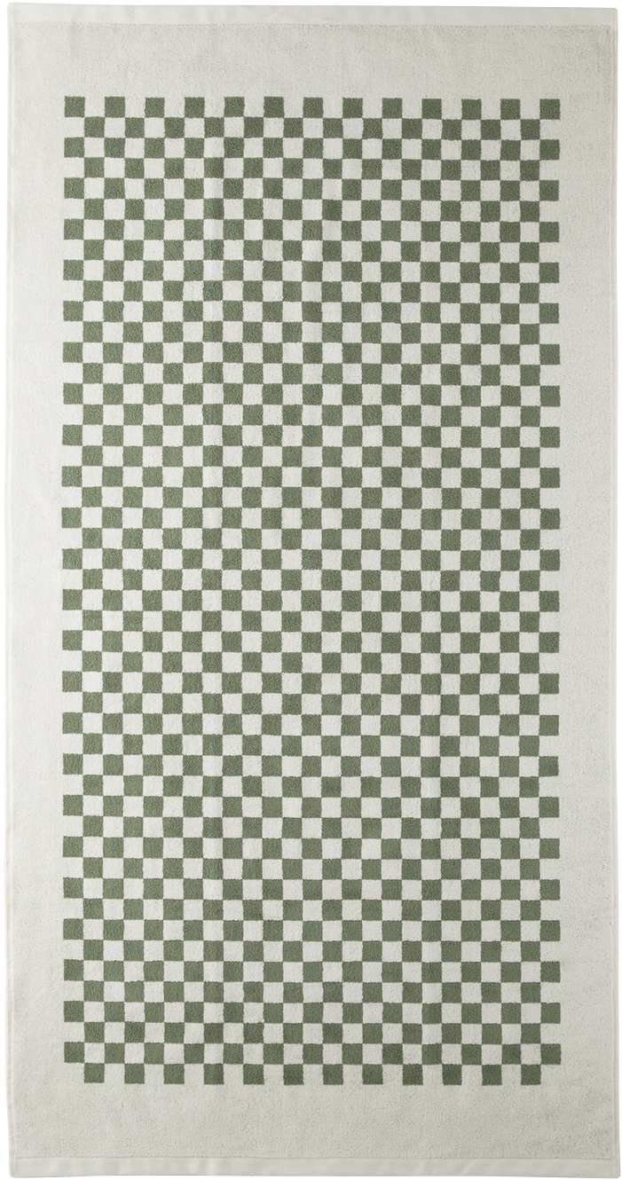 Baina Green & White Roman Pool Towel In Sage / Chalk