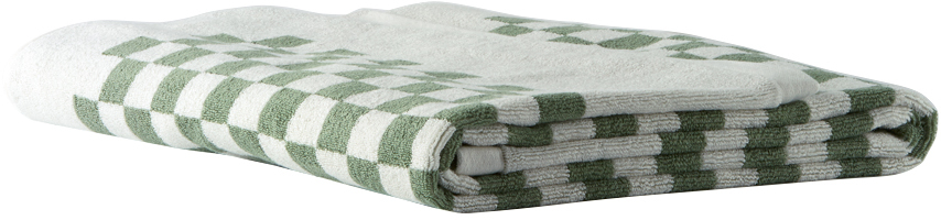 Baina Green & White Roman Pool Towel In Sage / Chalk