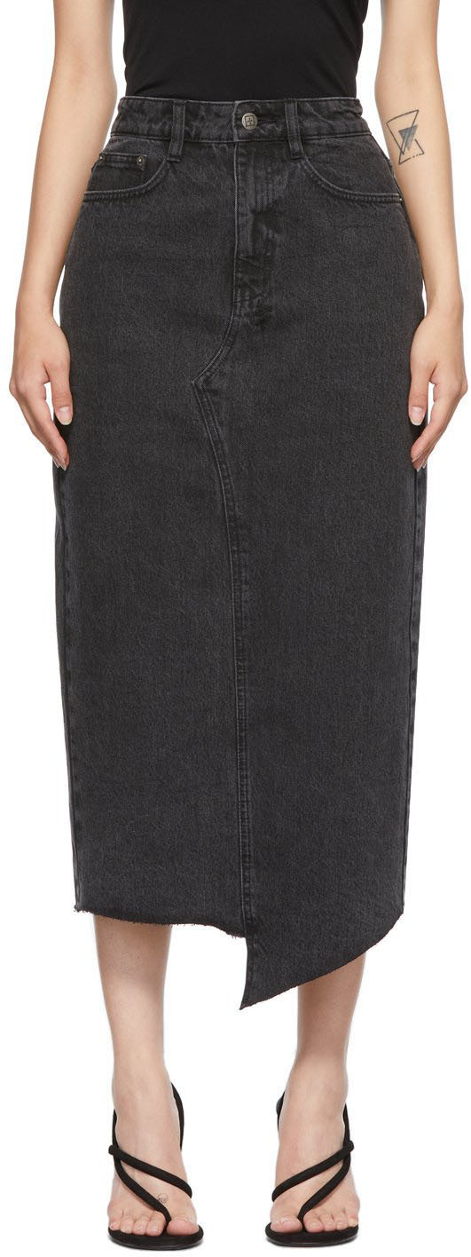 Ksubi Jagged Asymmetric Denim Midi Skirt In Black | ModeSens