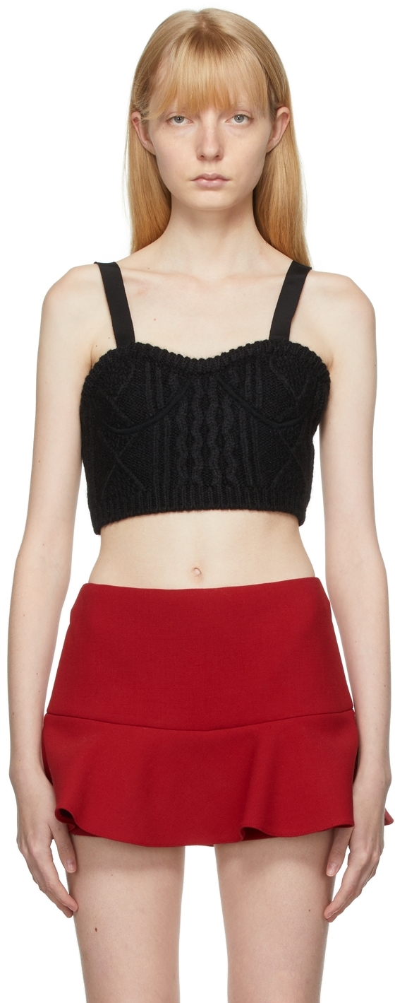 RED Valentino Black Cable Knit Mohair Tank Top