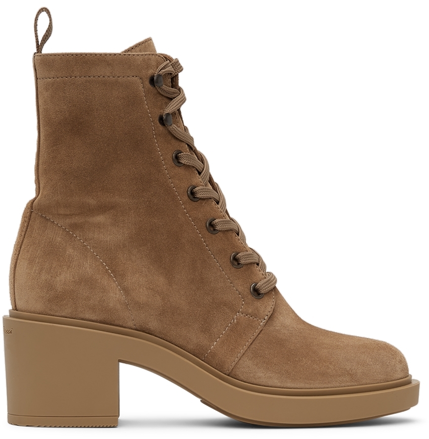 Gianvito Rossi Tan Suede Foster Lace-Up Boots