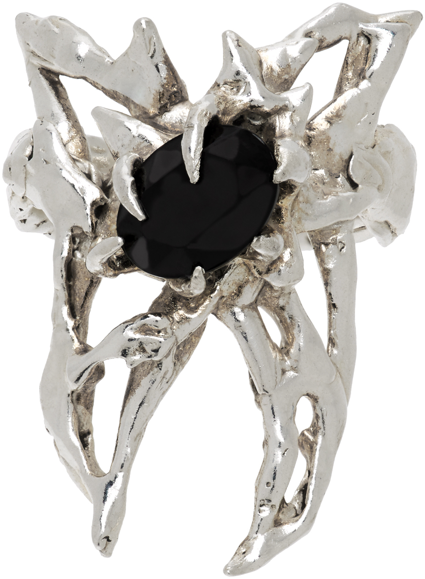 Harlot Hands: SSENSE UK Exclusive Silver & Black Butterfly Ring | SSENSE