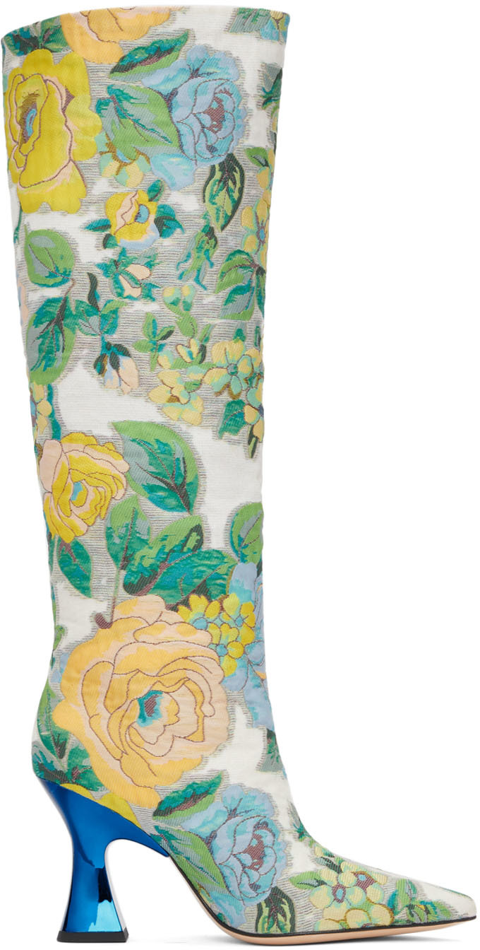 Multicolor Floral Jacquard Boots by SHUTING QIU on Sale