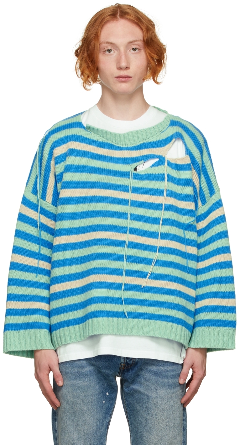 Charles Jeffrey Loverboy: Green & Blue Slash Sweater | SSENSE