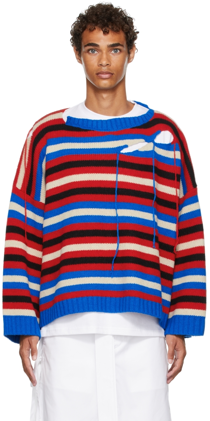 Charles Jeffrey Loverboy: Red & Blue Slash Sweater | SSENSE UK