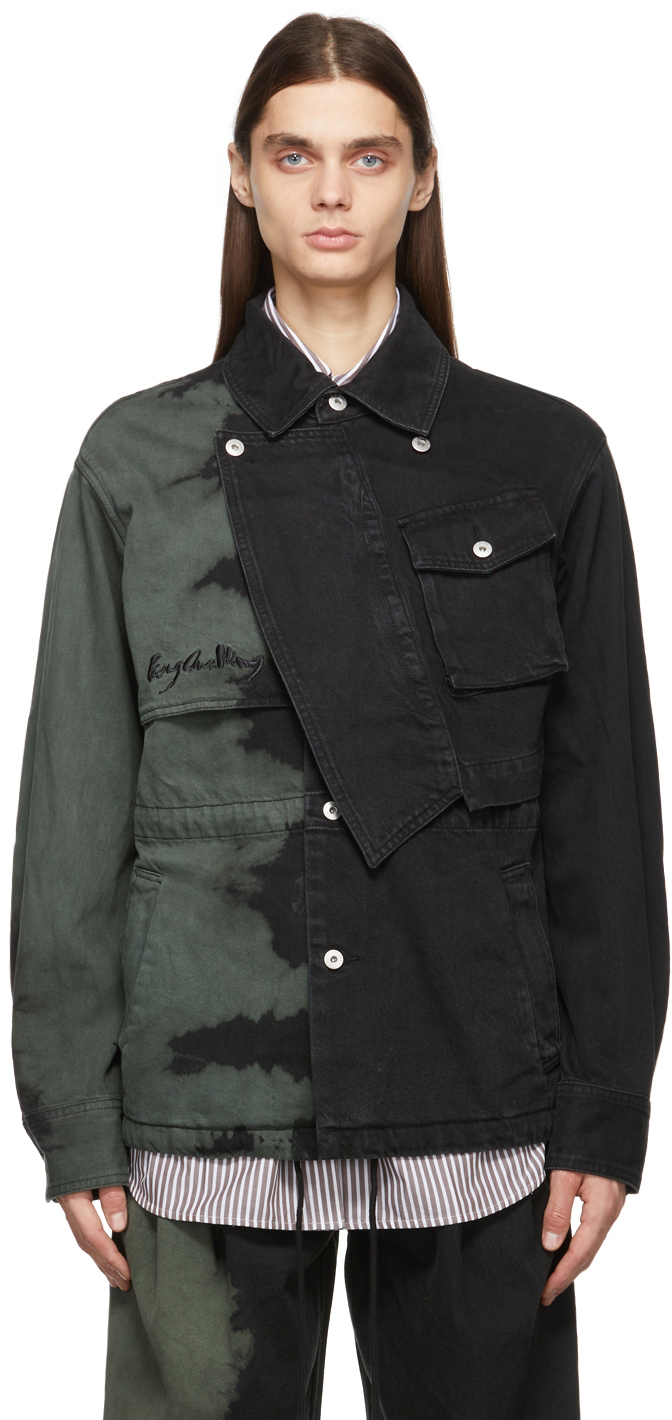 Black & Khaki Tie-Dye Denim Jacket