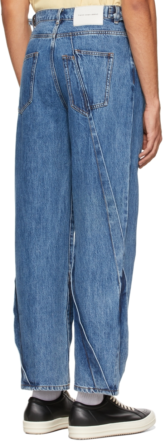 パンツ Feng Chen Wang pleated cargo jeans Feng Chen Wang Blue Pleated Wide-Leg Jeans | Smart Closet