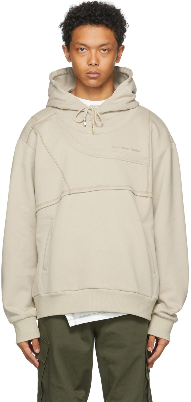 Feng Chen Wang: SSENSE Exclusive Beige French Terry Paneled Hoodie | SSENSE